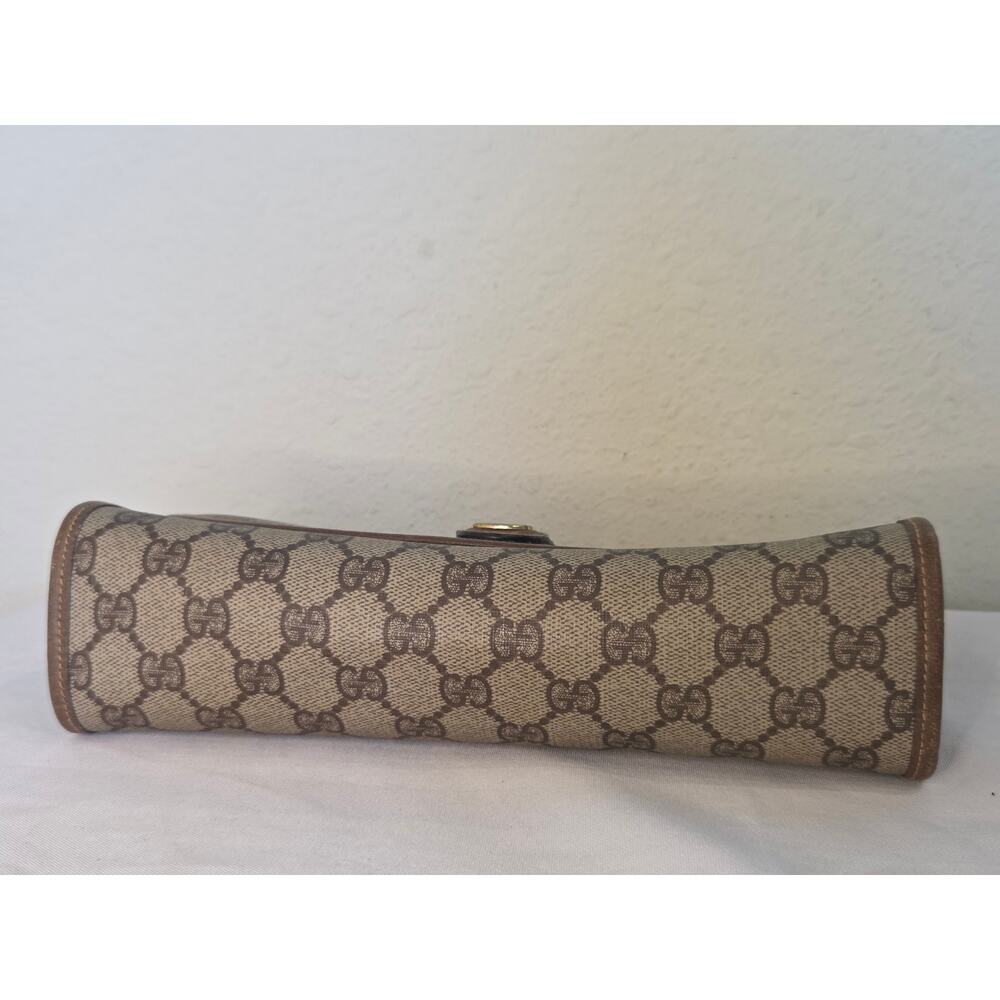 Gucci GG Supreme Clutch Bag Monogram Canvas Brown Leather Vintage Ophidia - Picture 7 of 15